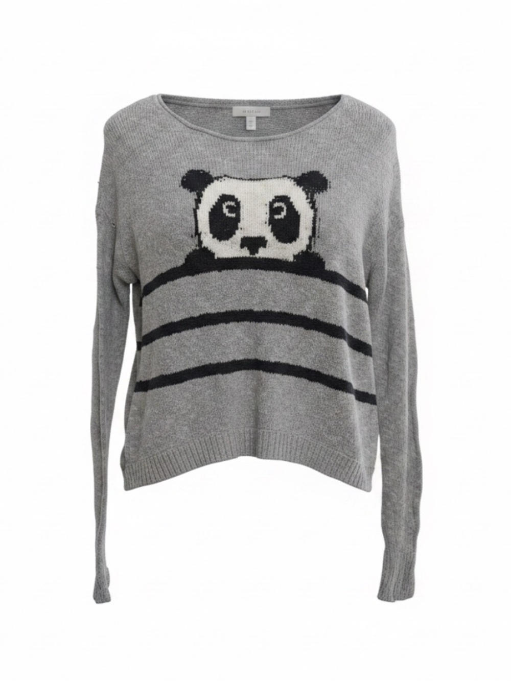 Hollister Gray Panda Stripe Crewneck Sweater